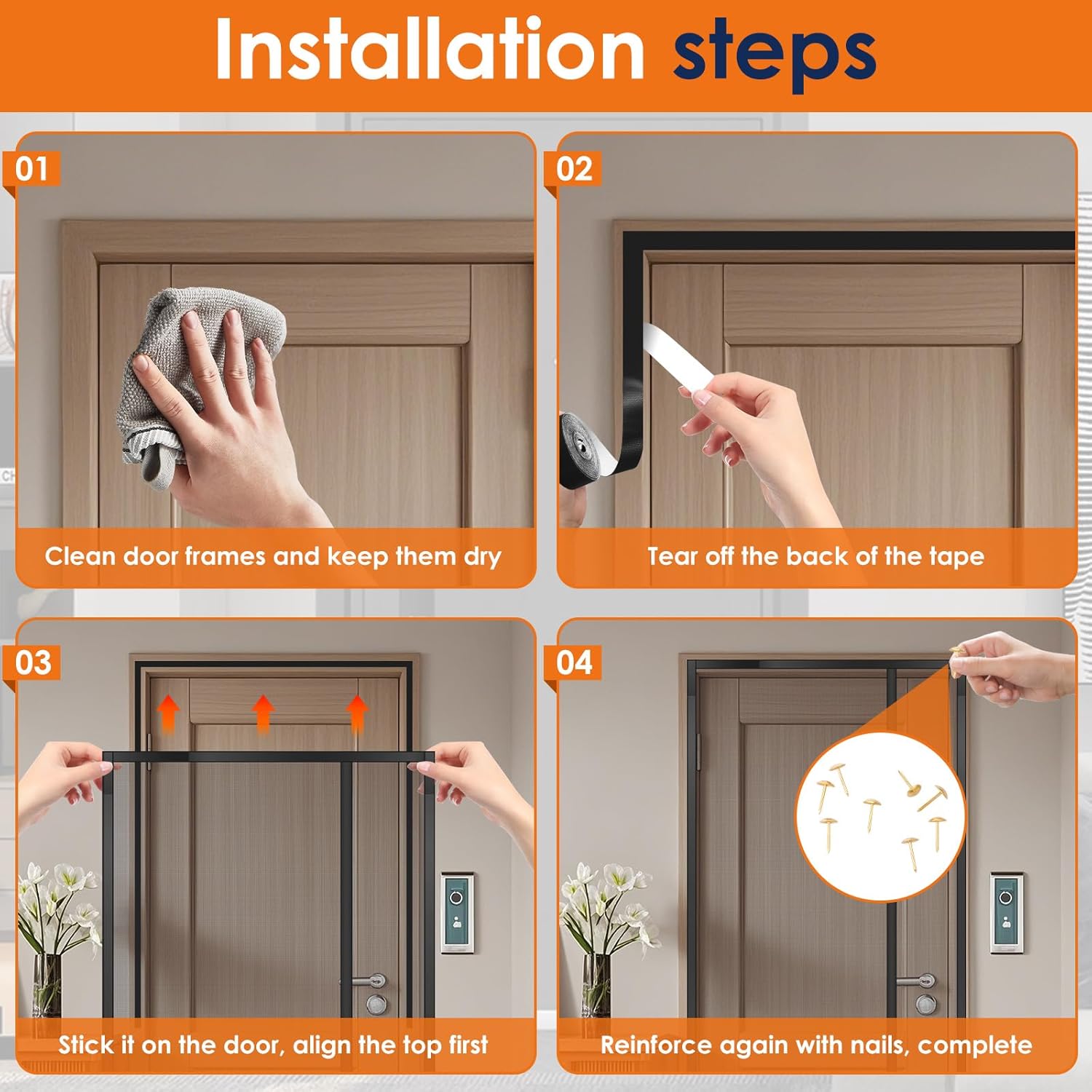 Magnetic Screen Door Full Strip Magnets Self Sealing Mesh Screen Doors Hands Free Polyamide Fiber Net Easy to Install for Home Patio