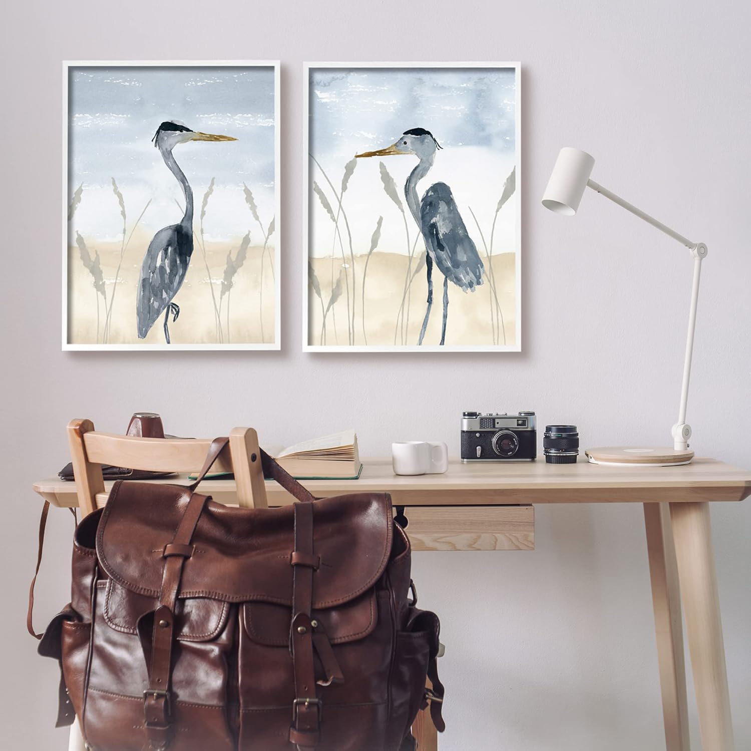 Stupell Industries Egret Sea Birds Grazing Beach Sand Seagrass, Design by Lucille Price Blue 24 x 30