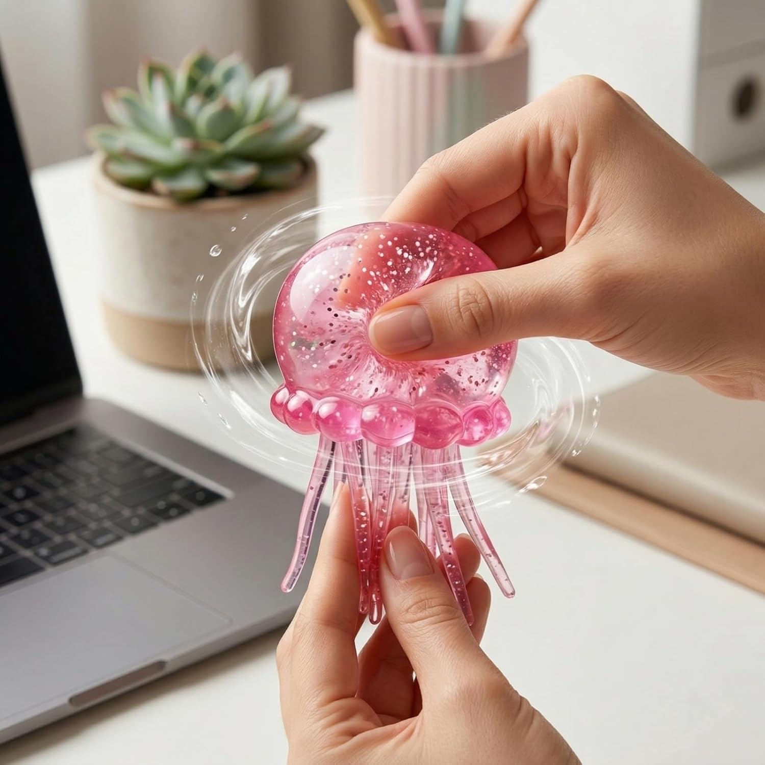 Jellyfish Squishy Squishies Jelly Fish Design Squeeze Stress Ball Toys Squishies Anxiety Stress Relief Squishy Cube Sugar Balls Sensory Toy Ball Cubes (Pink)