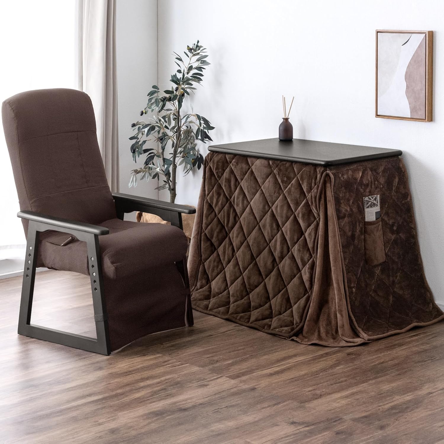 タンスのゲン こたつ 一人用 セット 幅80cm【ハイバック＆リクライニングチェア】 高さ調節 デスク 一人用こたつ こたつデスク