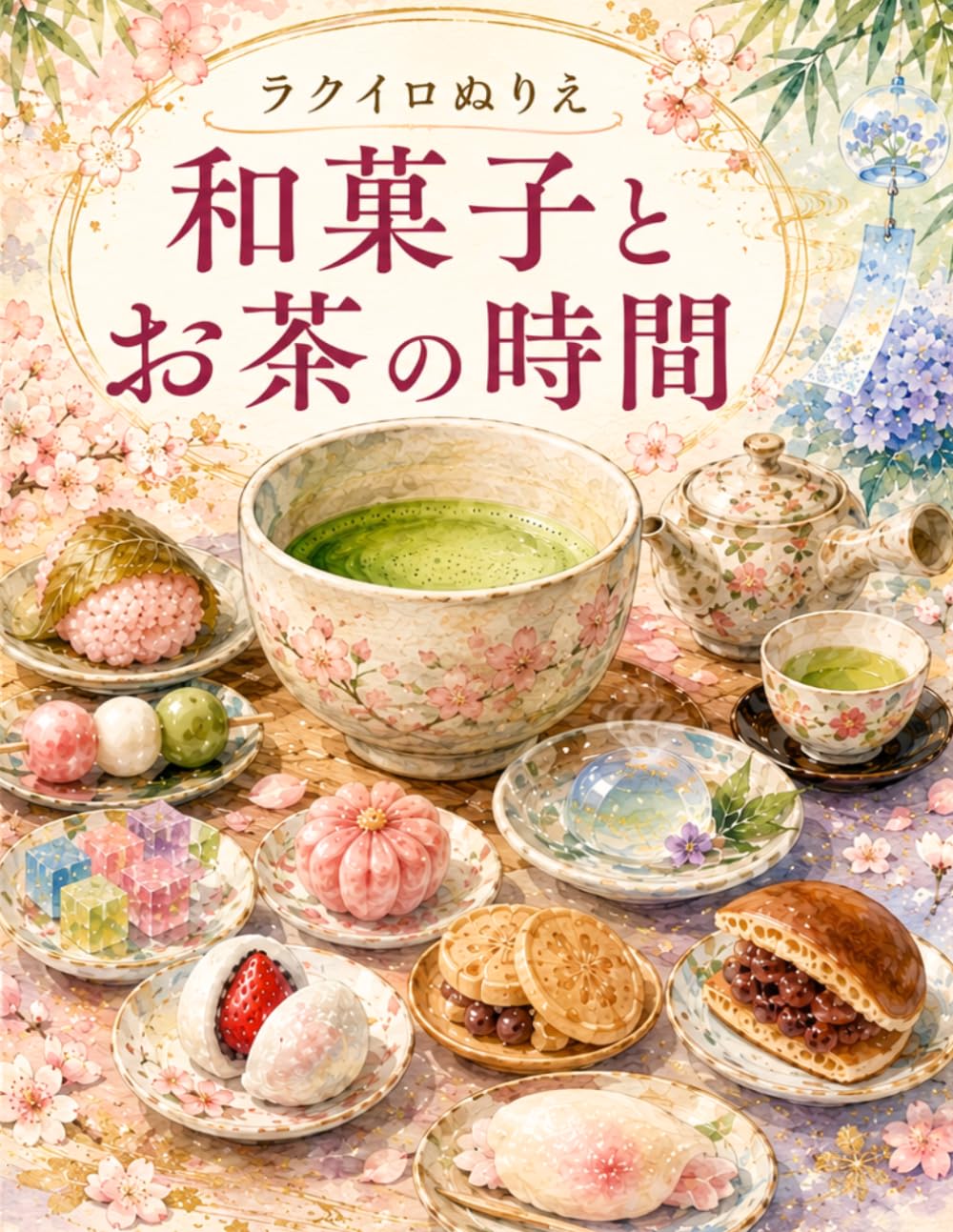 和菓子とお茶の時間: 四季の和菓子とお茶のある暮らし 心なごむ和の時間を楽しむ美しい和風デザイン集 (ラクイロぬりえシリーズ)