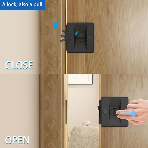 JUBEST Privacy Pocket Door Lock with Pull, Install Quickly and Easily, Replace Old or Damaged Sliding Door Locks, 2-23/32x2-1/2, for 1-3/8 to 1-4/7 Thickness Door, Black