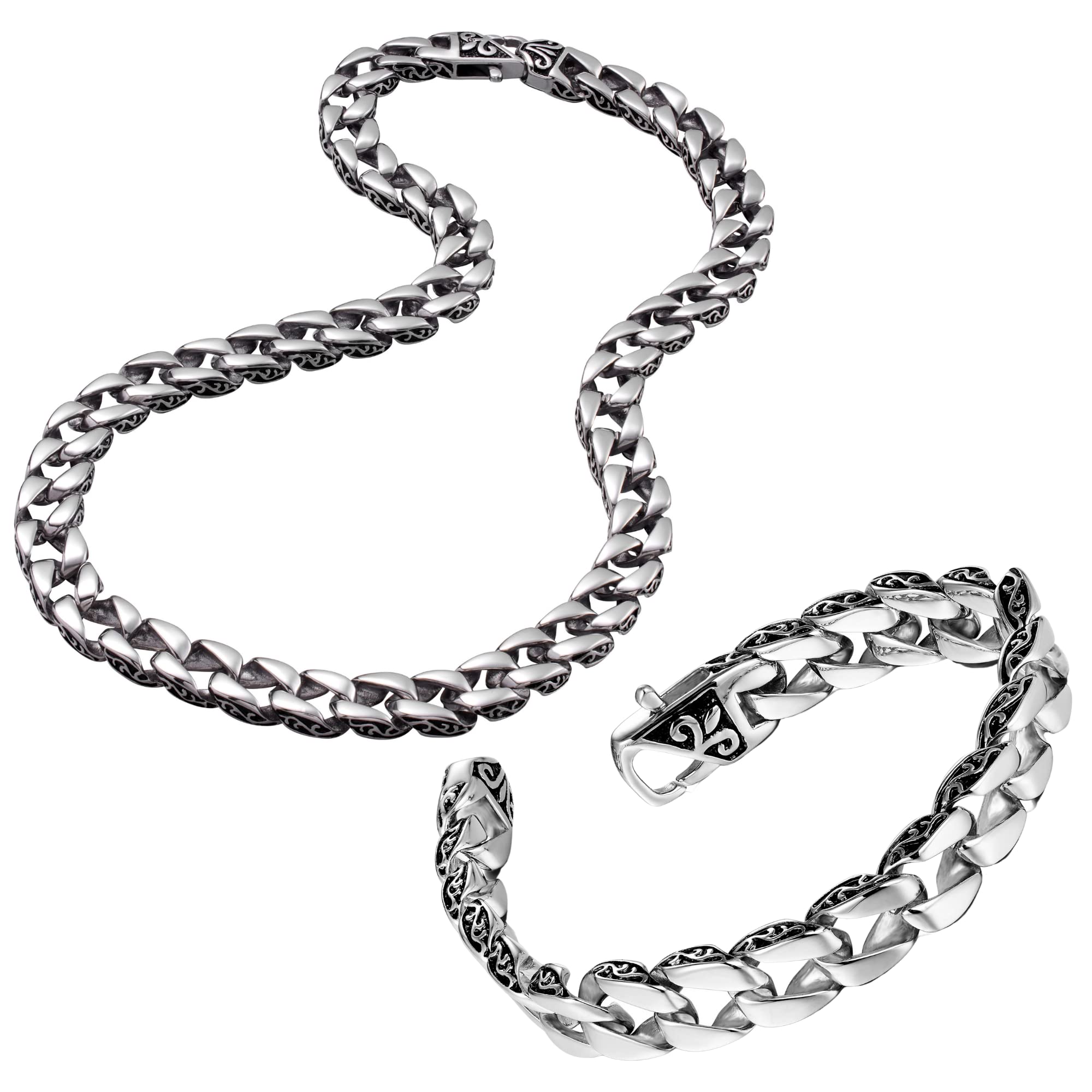URBAN JEWELRY Beautiful Fleur De Lis Mens Link Bracelet 8.5 Inch, Link Chain Bracelet for Men (316L Stainless Steel Silver or 24K Gold Plated)