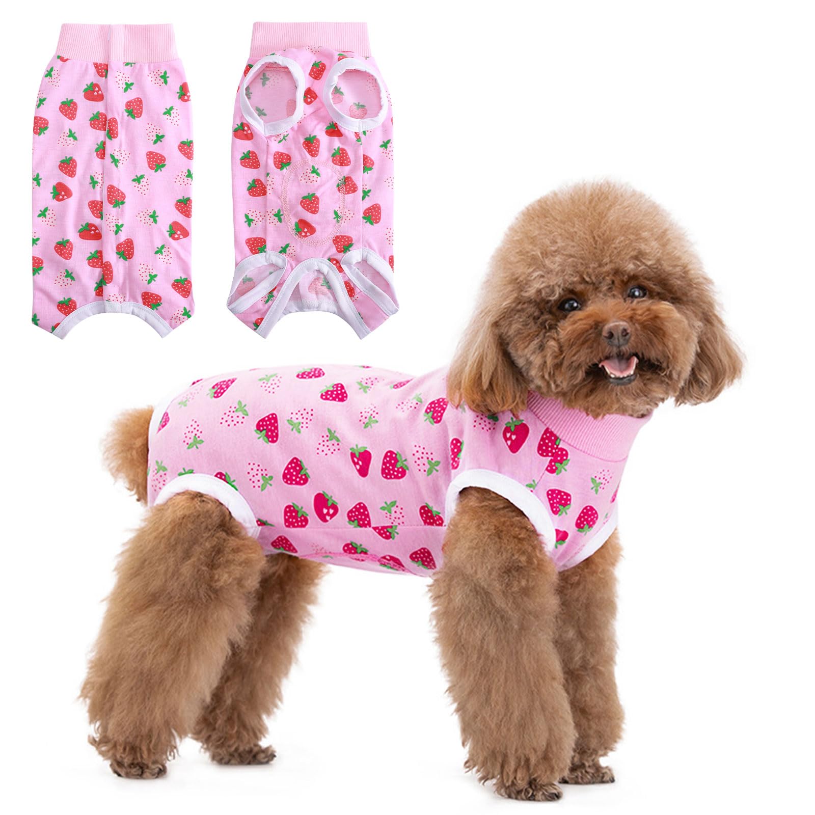 Dog Recovery Suit After Surgery - Soft Anti-Licking Pet Vest with Button Closure, Male/Female Post Surgery Body Suit for Abdominal Wound, Cone Alternative (S, Pink Strawberry)