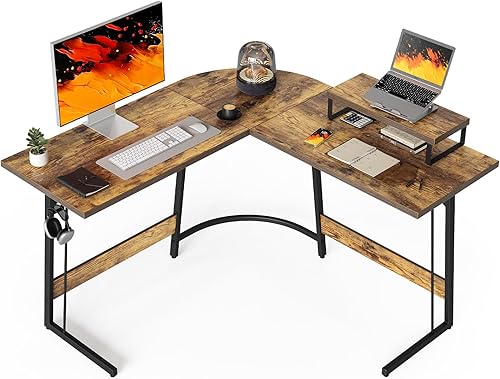 CubiCubi Escritorio para juegos en forma de L, escritorio de esquina para computadora de 47.2 pulgadas con estante para monitor para oficina en