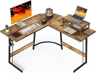 CubiCubi L Shaped Gaming Desk Computer Office Desk, 47 inch Corner Desk with Large Monitor Stand for Home Office Study Writing Workstation, Rustic Brown