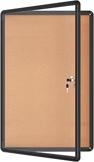 36"x24" Enclosed Bulletin Board, Lockable Weather-Resistant Aluminum Cork Noticeboard for School & Office, Black Frame w/Cork