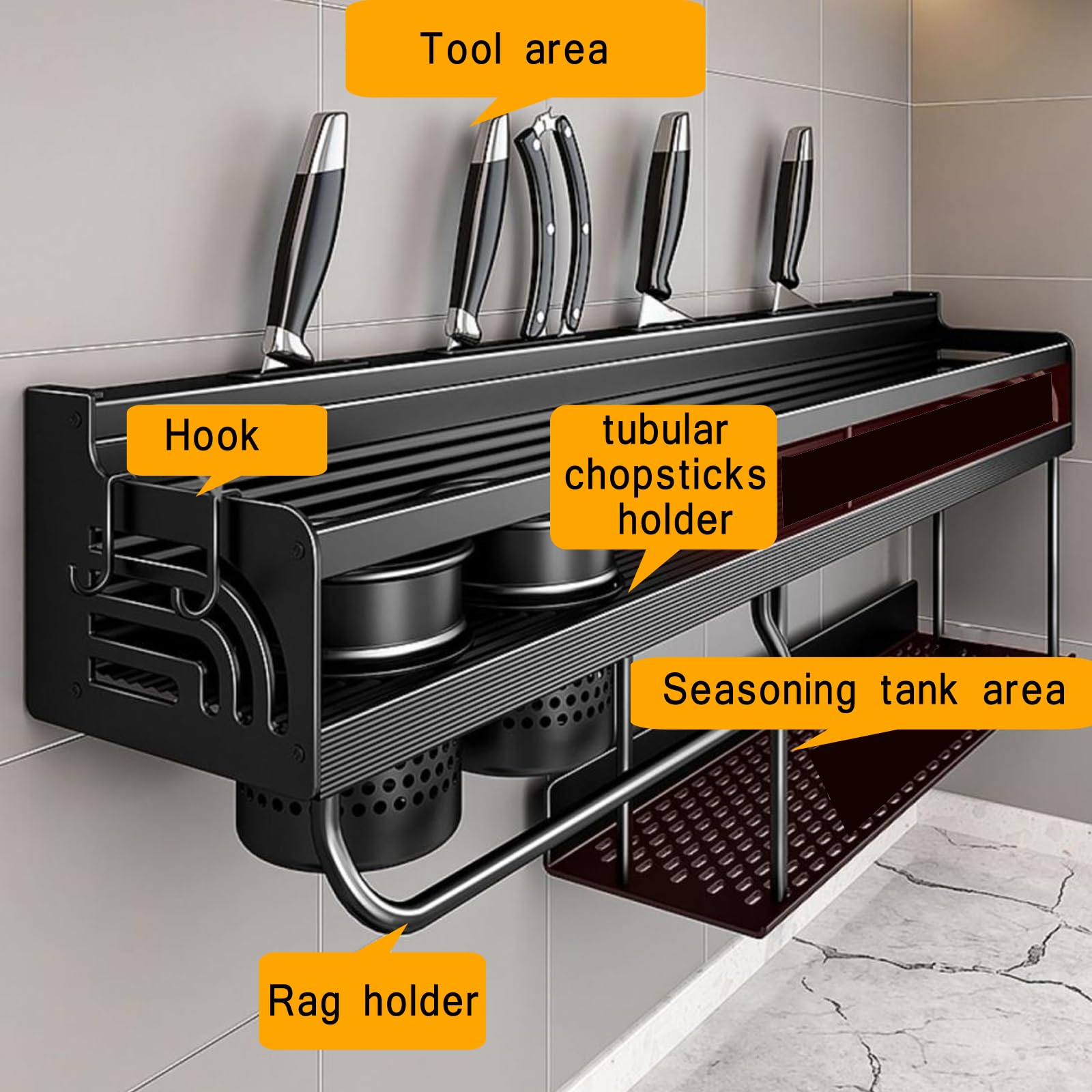 Especiero de Pared de 2 Niveles, Organizador de condimentos, para Colgar en la Pared, 70 cm