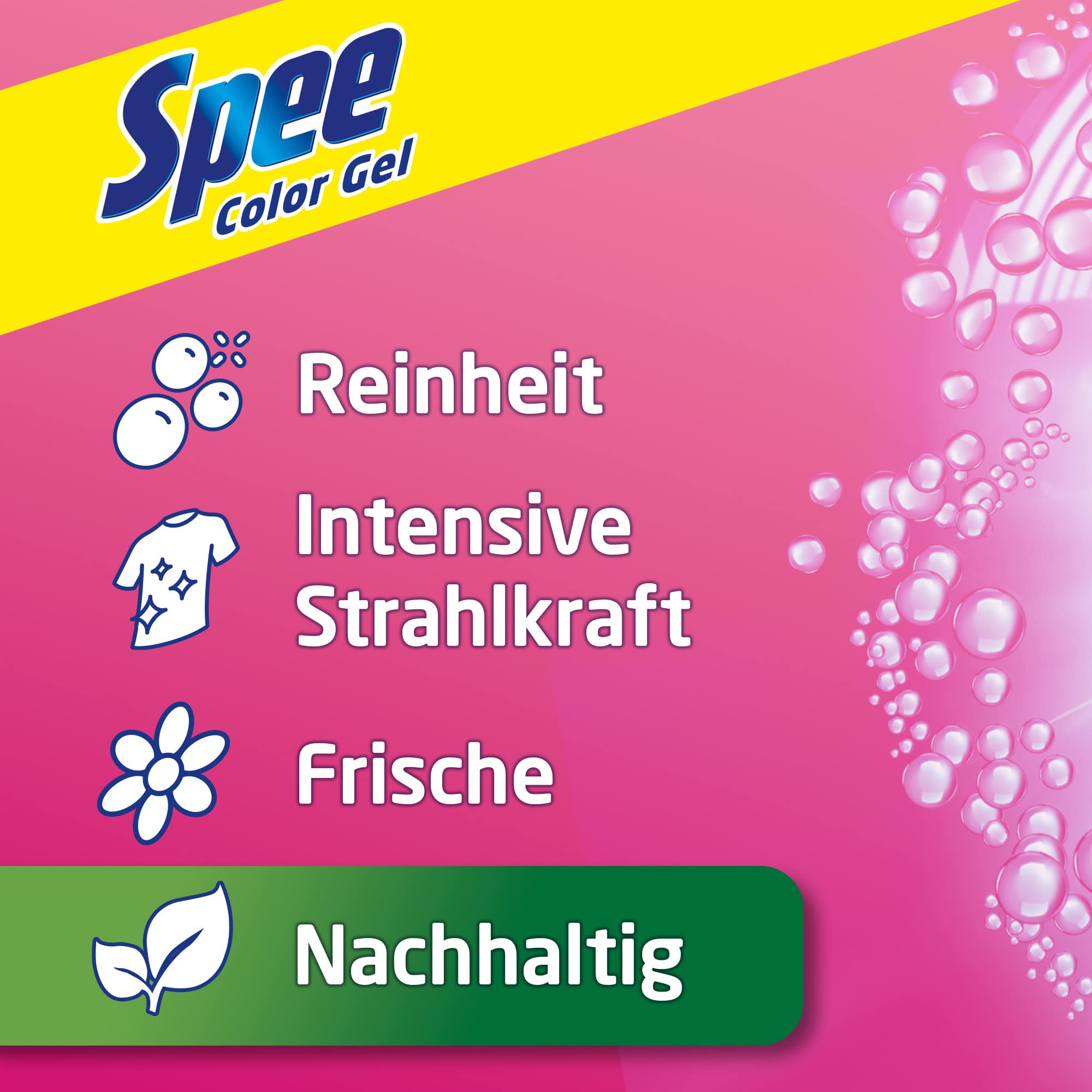 Spee Aktiv Gel Color 4 + 1 Waschmittel 300 WL (6 x 50 Waschladungen), Flüssigwaschmittel mit 4 + 1 Formel vereint Reinheit, Strahlkraft, Frische & Nachhaltigkeit, 20° - 60° C