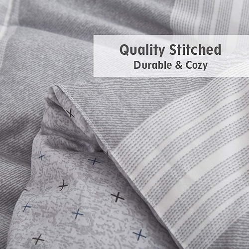 Miniatura 7 de ATsense - Juego de edredón tamaño king, para todas las estaciones, 3 piezas, 100% tela de algodón, relleno de microfibra suave, edredón reversible y