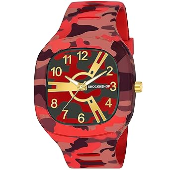 Shocknshop Analog Square Dial Green Army Strap Watch for Men Boys (Green Dial and Strap) W09GR