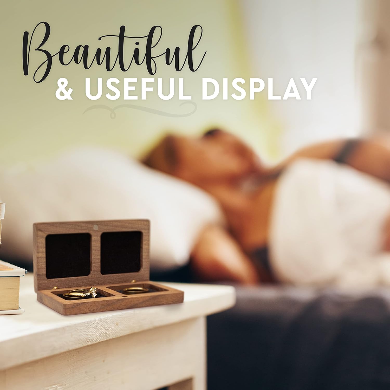 Prazoli Ring Box for Wedding Ceremony - Wooden Ring Bearer Box Wedding Accessories, Double Ring Boxes for Two Rings Case, Rustic Keepsake Wedding Ring Holder, Small His and Hers Ring Box For Couple