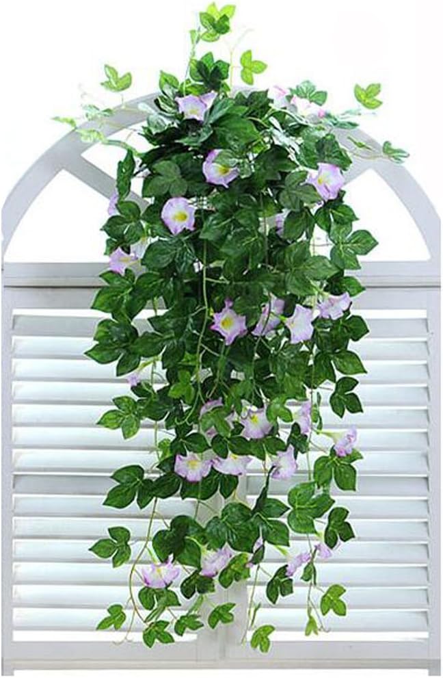 XHSP 2 Bunches Artificial Vines 35.4" Morning Glory Hanging Plants Silk Garland Fake Green Plant Home Garden Wall Fence Stairway Outdoor Wedding Hanging Baskets Decor