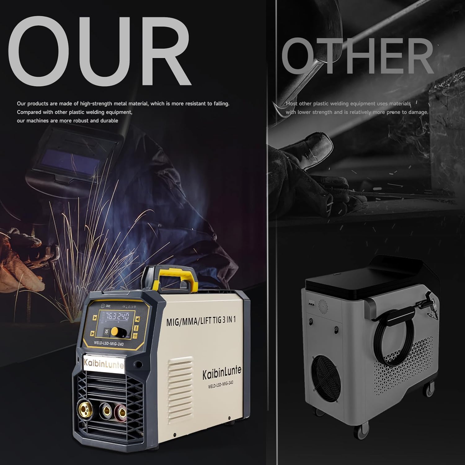 240A MIG Welder,4 in 1 Flux Core MIG/Gas MIG/Lift TIG/Stick Multi-process Welding Machine, LED Digital Display Synergic Control Dual Voltage 110V/220V