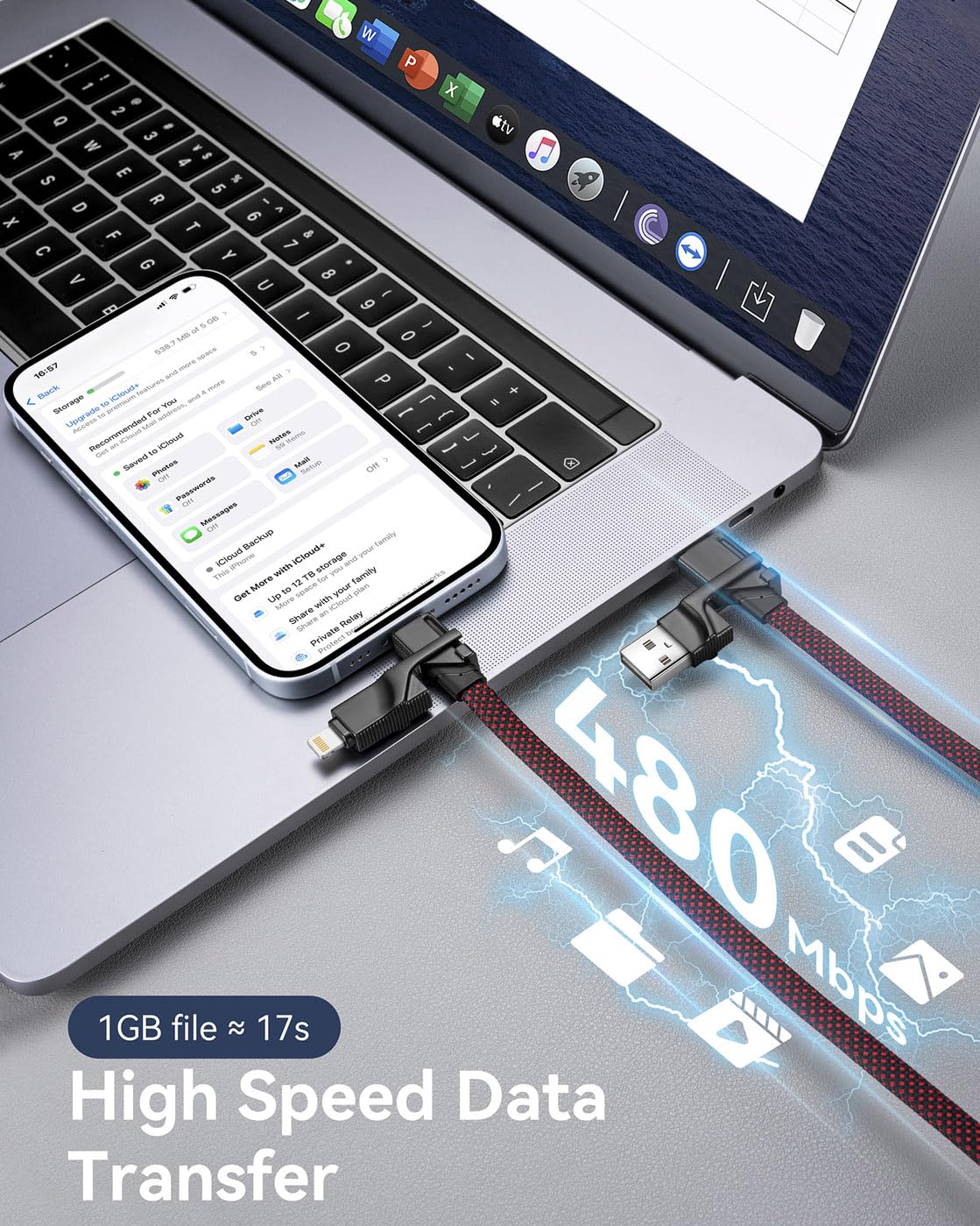 Miger 2Pack 6FT 240W 4 in 1 Braided Fast Charging Cable, Car Chargrs for Multiple Devices, USB A/C to C/Lightning Multi Charger Cord for iPhone 17 16 15 14 Pro,MacBook,iPad,Galaxy,Kindle,PS 5 & More