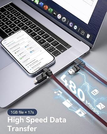 Multi Charging Cable Fast Charging 240W,[2Pack 6FT] 4 in 1 USB C to Lightning Cable Braided Multi iPhone Charger Cord with USB A/C to C/Lightning for iPhone Air 17 16 15 14 Pro/MacBook/iPad/Samsung