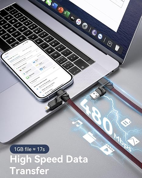 Multi Charging Cable Fast Charging 240W,[2Pack 6FT] 4 in 1 USB C to Lightning Cable Braided Multi iPhone Charger Cord with USB A/C to C/Lightning for iPhone Air 17 16 15 14 Pro/MacBook/iPad/Samsung