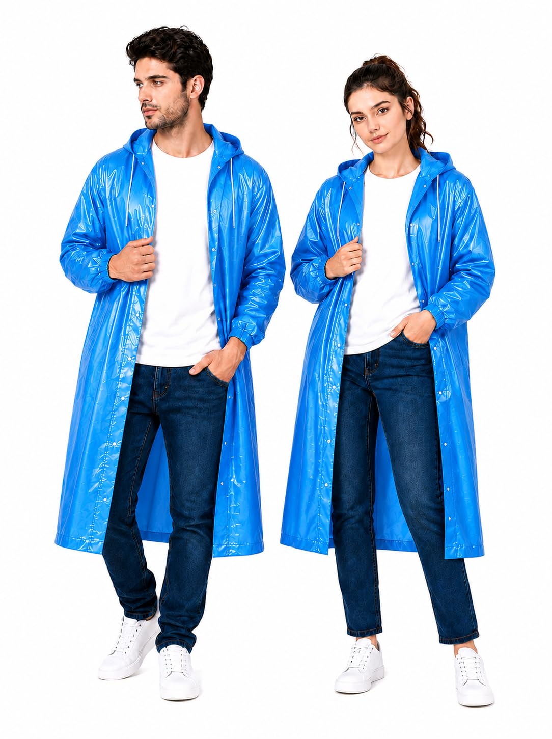 Hooded Raincoat, Purple, Waterproof, Button-Up, Drawstring Hood, Elastic Cuffs, Lightweight Rain Jacket | Unisex | Free Size |-picture-30