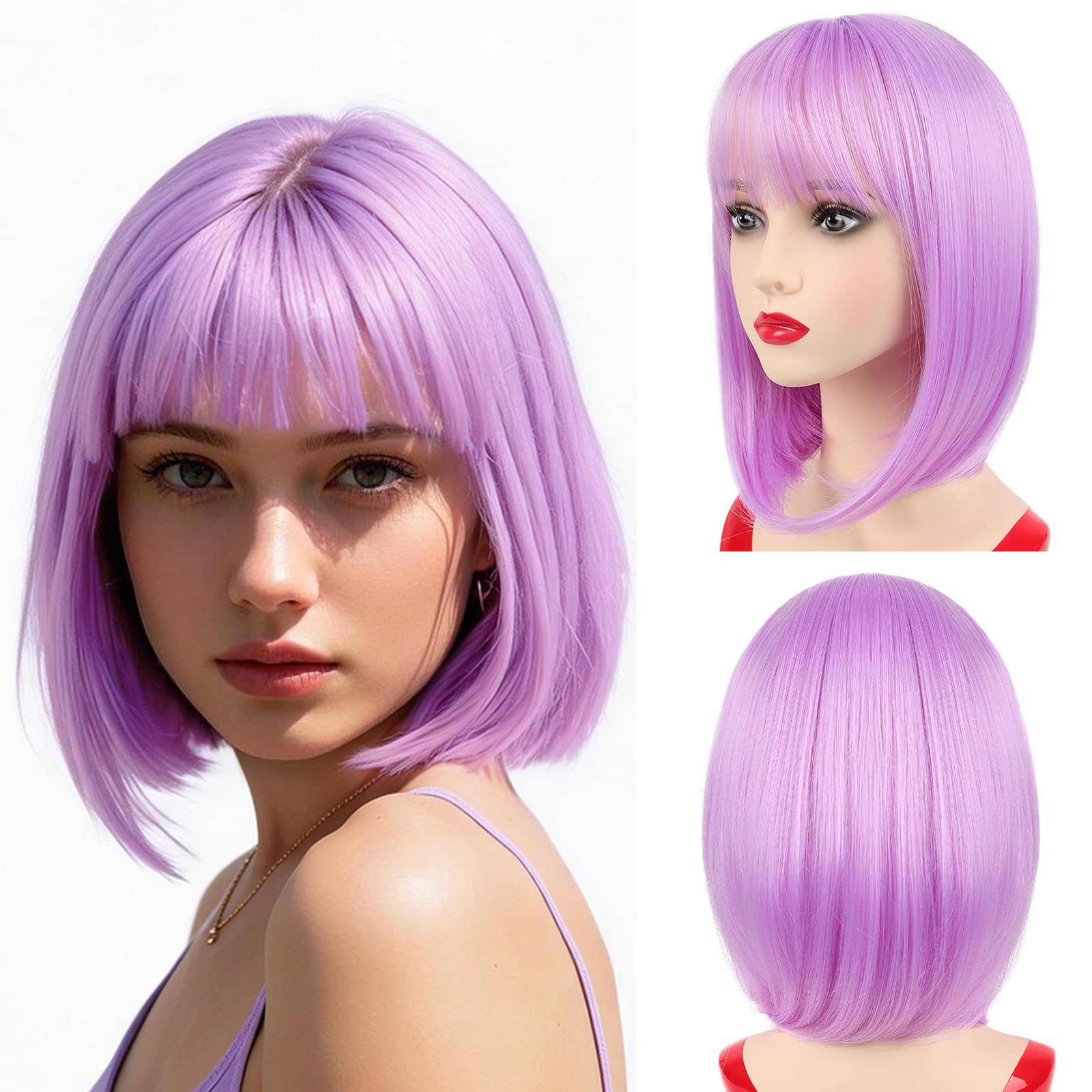 Perruque violette 35,6 cm avec frange pour soirée cosplay et fête - 8