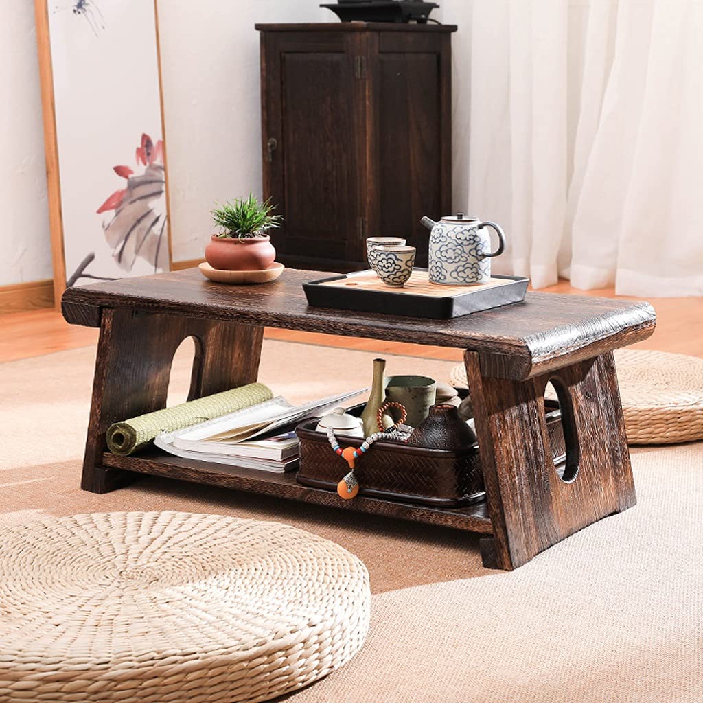 Table Basse Japonaise Pliante DSMRLEOP – Tatami 2 Niveaux Avec Rangement – Style Zen Rétro Pour Salon, Chambre Ou Méditation