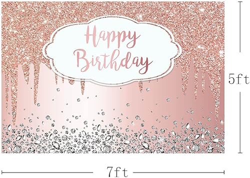 Miniatura 3 de Fondo rosa de 7 x 5 pies para fiesta de cumpleaños de niña, fondo de fotografía con purpurina, fondo de cristal de diamante, decoración de fiesta de