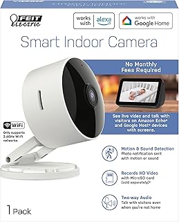 Feit Electric Indoor Security Camera with Motion Detection, 30ft. Night Vision, 360° Adjustable Head, 2.4GHz WiFi, 2-Way Audio, 1080p HD, Works with Alexa & Google Asst, Plug-in, White - CAM1/WIFI