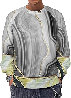 Gold Marble Striped Abstract Art Deco Men's Crewneck Sweatshirt Long Sleeve Casual Pullover Sweater T-shirt Lightweight Tops