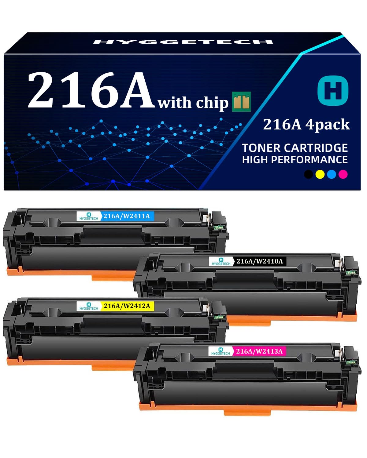 Hyggetech Toner 216A con chip compatibile con HP 216A Set Toner W2410A W2411A W2412A W2413A per HP Color Laserjet Pro M183fw M182n M182nw M155a M155nw M183 M182 BK/C/M/Y