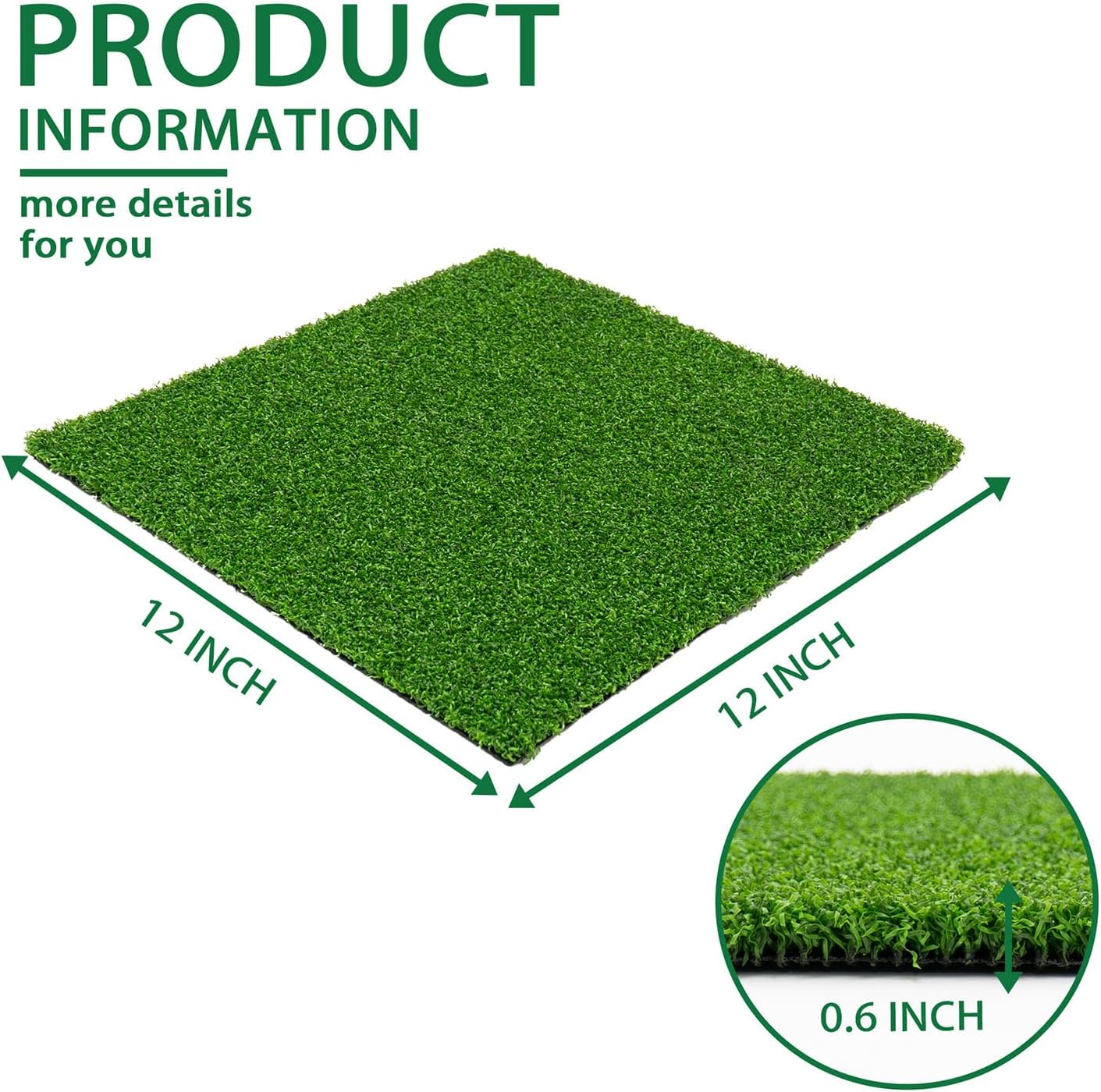 Artificial Grass Mat 12X12 in,0.6 in Thick,FakeTurf Patch Tiles Indoor Outdoor Garden Lawn Patio,Realistic Grass Rug Lawn Landscape Squares for DIY Crafts Miniature Garden