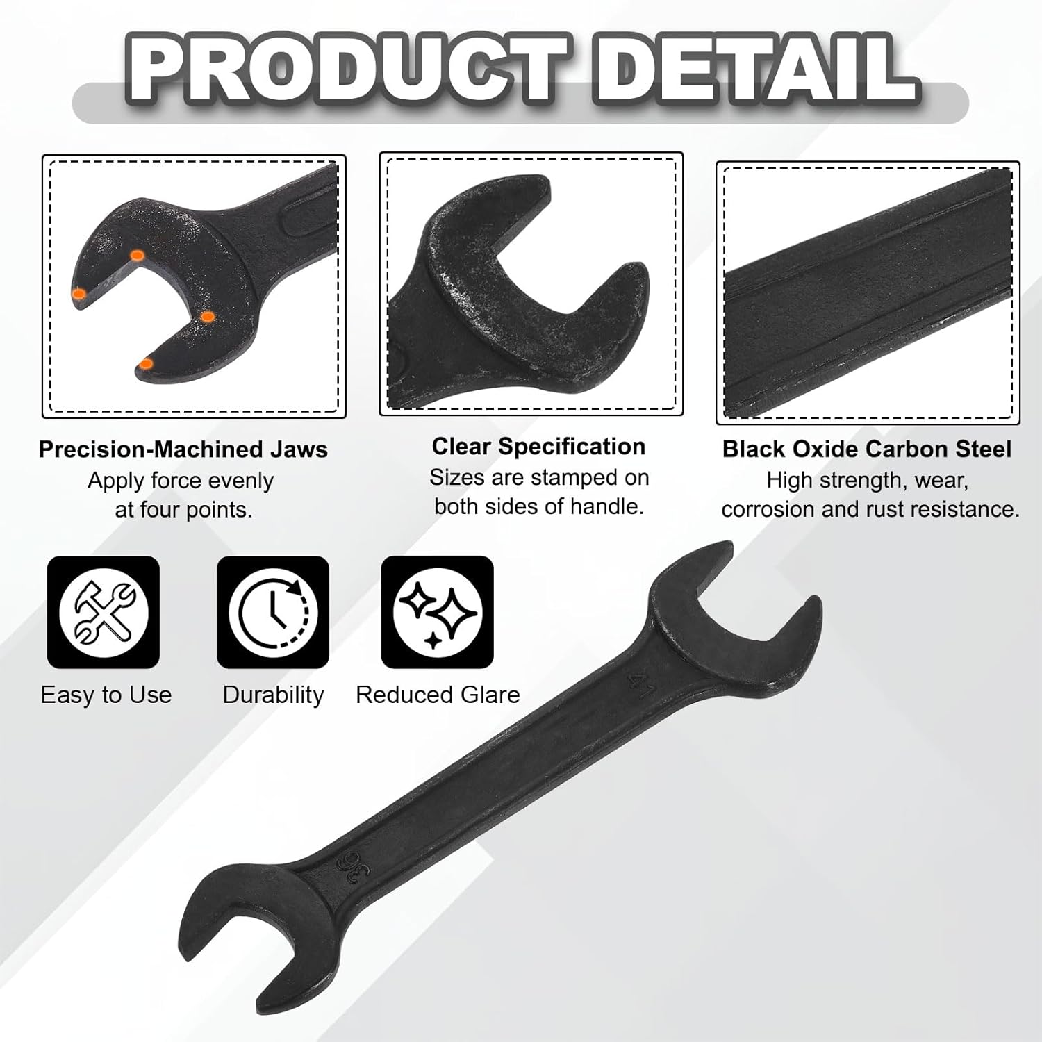 HARFINGTON Metric Double Open End Wrench 36mm x 41mm Standard Size Carbon Steel Spanner Wrench for Auto Household Maintenance Routine Repairs, Black