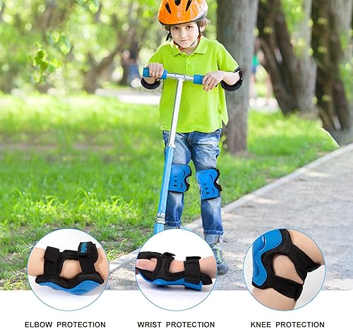 Miniatura 2 de Inkidio Rodilleras para niños, conjunto de equipo de protección con rodilleras, coderas y muñequeras, ideal para niñas, niños, patinaje, patineta,