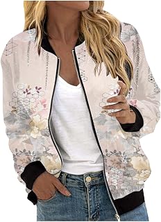 Floral Print Jackets for Women Fall Fashion 2024 Zip Up Y2K Coat Long Sleeve Stand Collar Lightweight