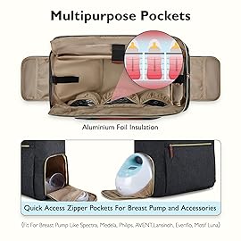 mommore Breast Pump Bag Diaper Tote Bag with 15 Inch Laptop Sleeve Fit Most Breast Pumps like Medela, Spectra S1,S2, Evenflo (Drak Grey)