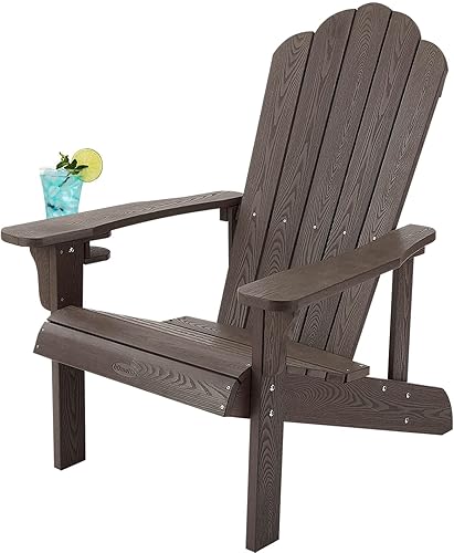 Silla Adirondack resistente a la intemperie, silla Adirondack de plástico duro con soporte para tazas, cómoda, fácil de montar y mantener, silla de