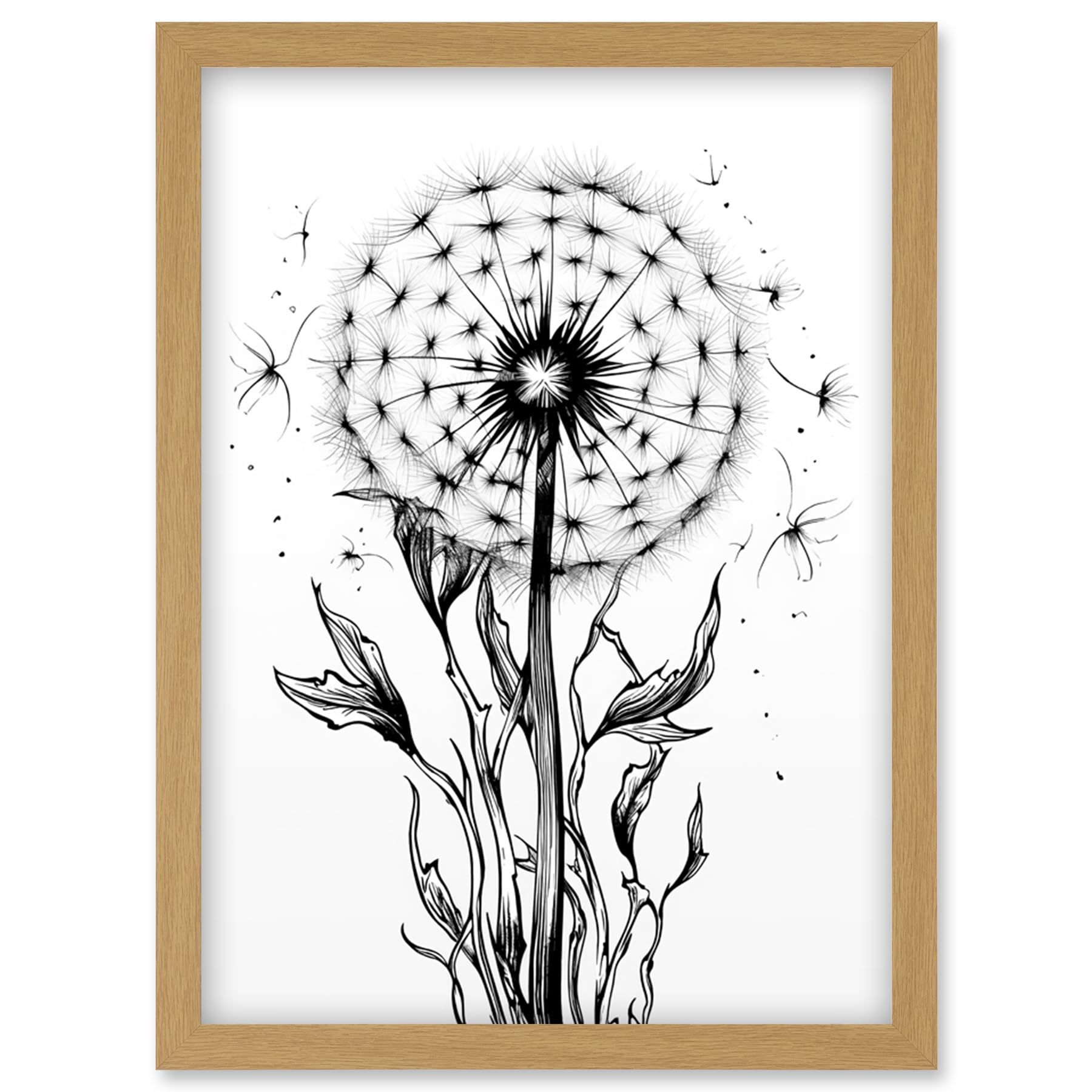 Artery8 Dandelion Flower Seed Black and White Rockabilly Americana 50s Artwork Framed Wall Art Print A4