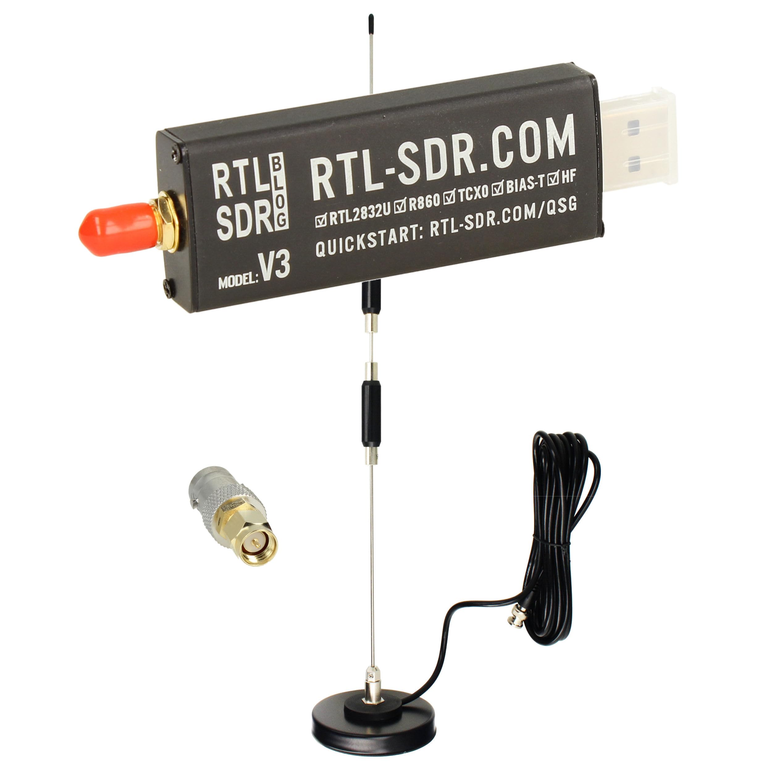 RTL-SDR Blog V3 - Receptor USB SDR con dongle R860/R820T2 y antena escáner GSCAN II 25-2000 MHz