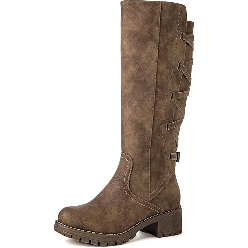 GLOBALWIN Women's Boots Back Lace Up Fall Winter Fashion Knee High Boots For Women