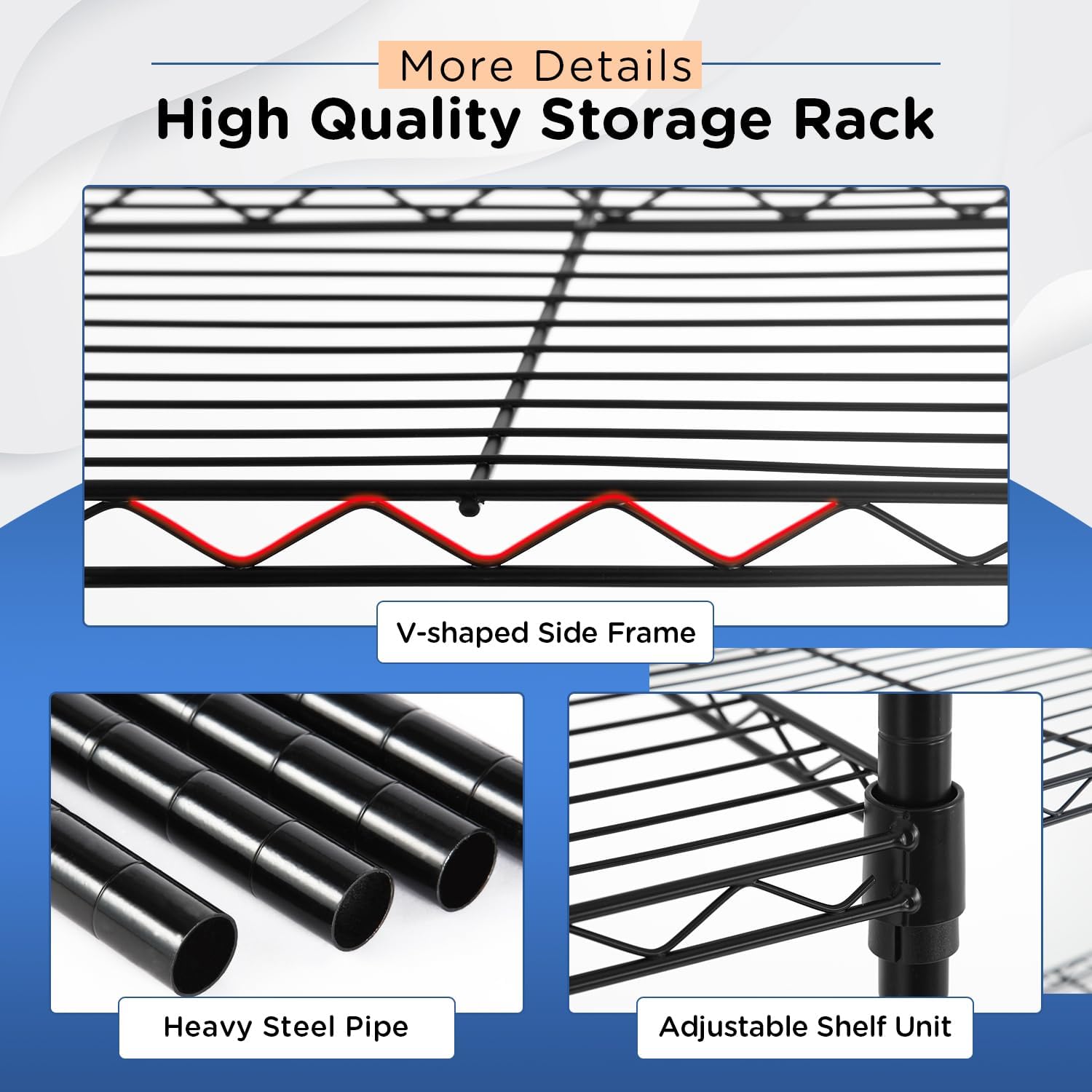 FDW 6-Shelf Adjustable,Storage Shelves Wire Shelving Shelving Unit Metal Shelves Storage Shelf,13" D x 23" W x 59" H,Black - Image 7