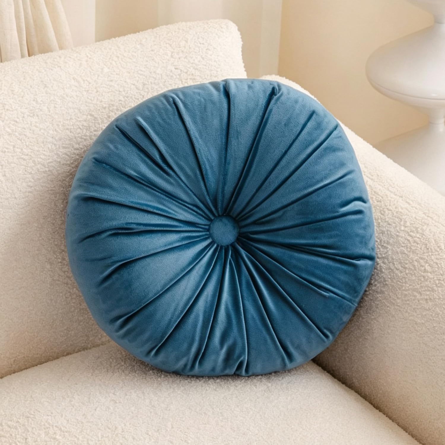 Nuyiac Velvet Round Pumpkin Throw Pillow with PP Cotton Filling (Blue)