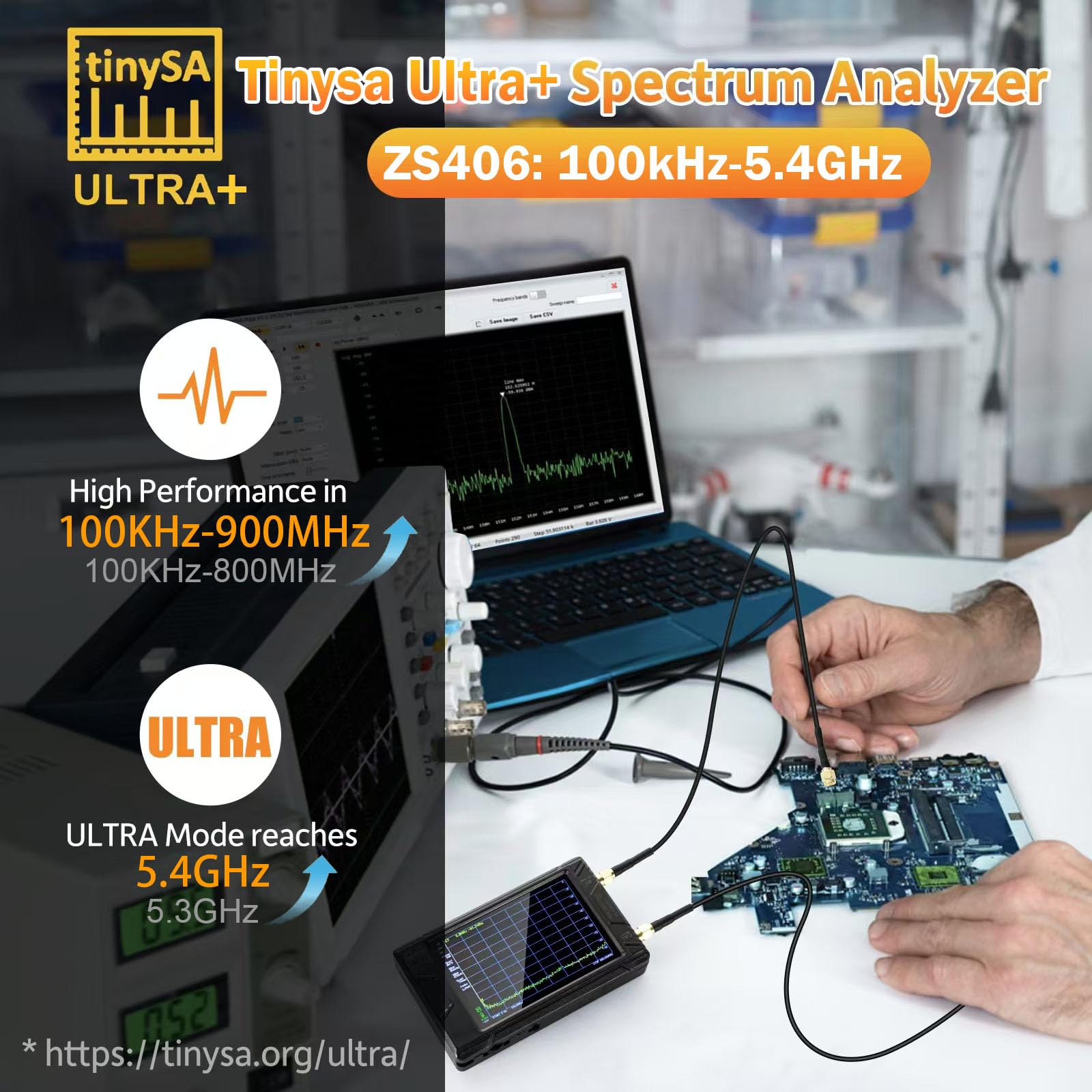 AURSINC TinySA Ultra+ ZS406 Spectrum Analyzer 4inch - HW V0