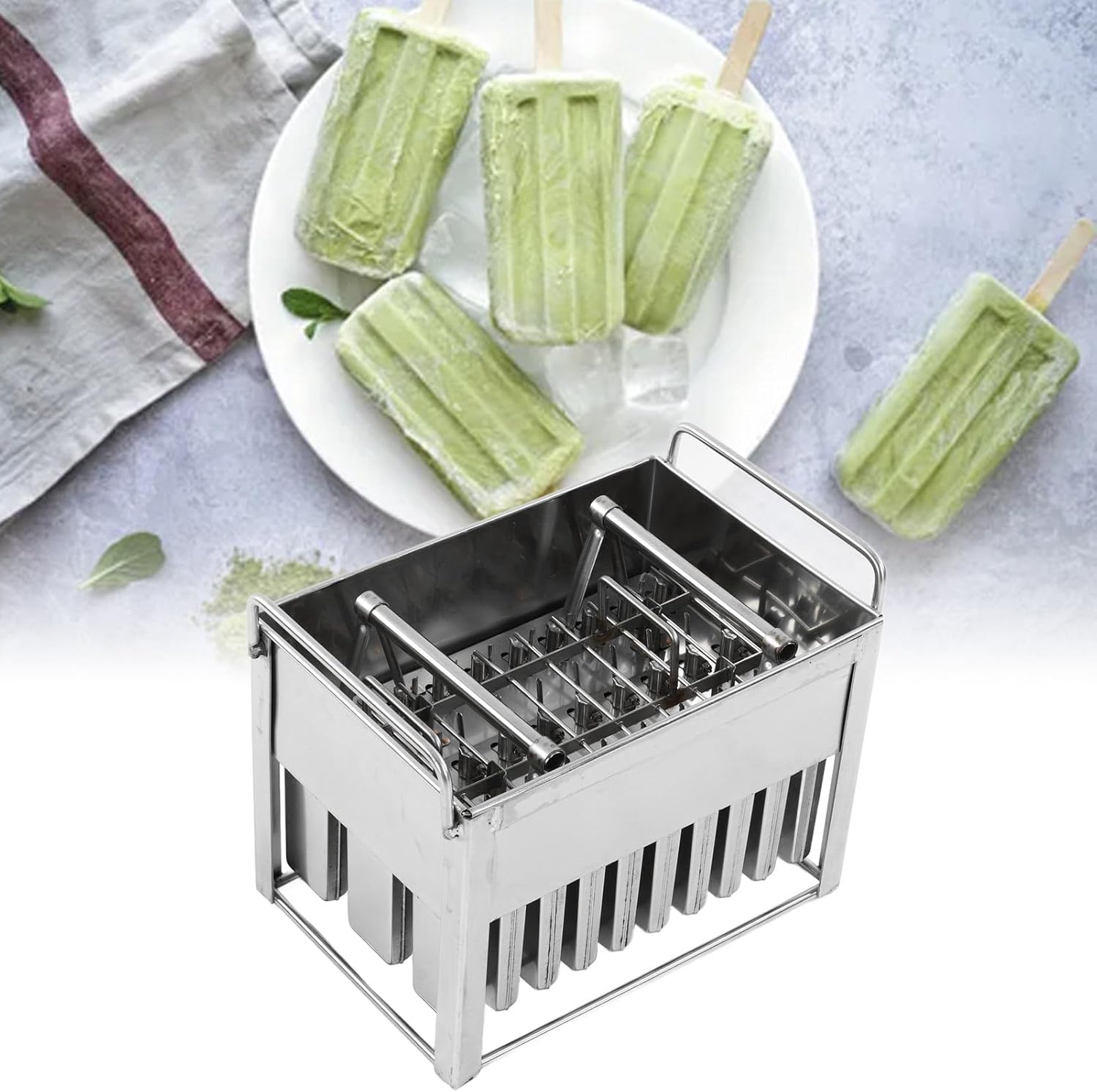 30 Cavity Stainless Steel Ice Pop Mold - Reusable DIY Ice Cream Maker for Home Kitchen, Freezer Safe Lolly Mould with Stick Holder