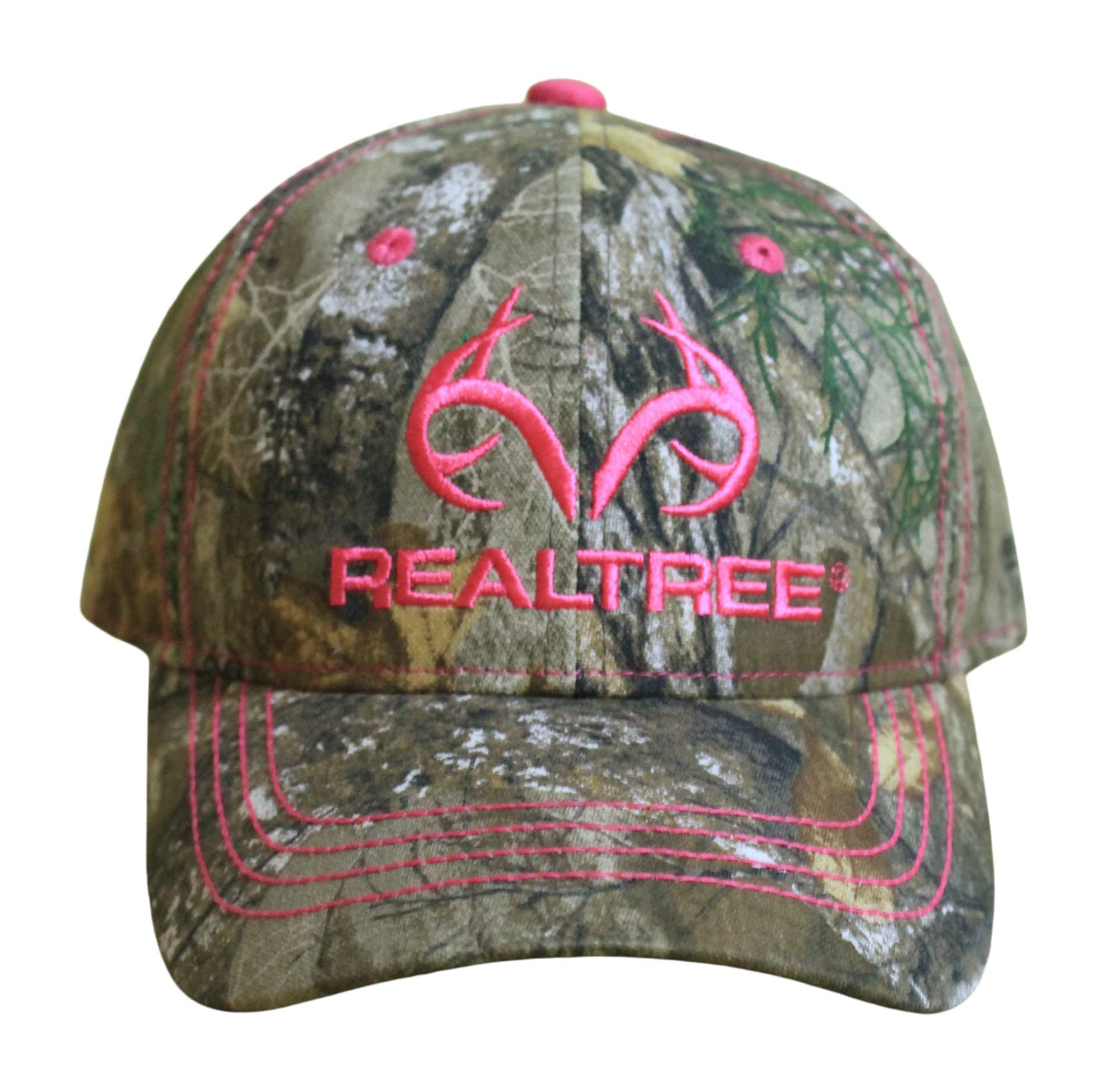 RealtreePink 3D Logo Camo Cap Hat Visor for Women, RT Edge, Structured, Mid Profile, Precurved Visor, Q-3 Wicking Sweatband