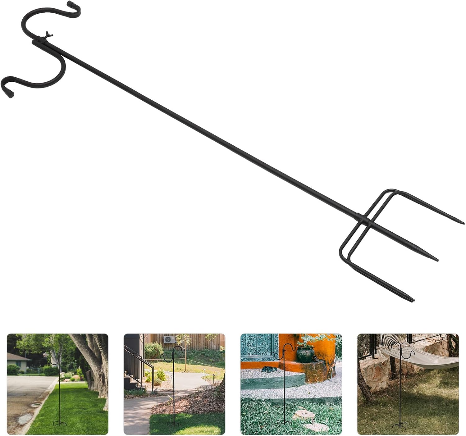 Heavy Duty Metal Shepherd Hook Bird Feeder Hook with Detachable Ground Stake for Outdoor Garden and Yard Hanging Lanterns, Rust-Resistant 1.3 * 40inch Three-Section Five-Prong Design