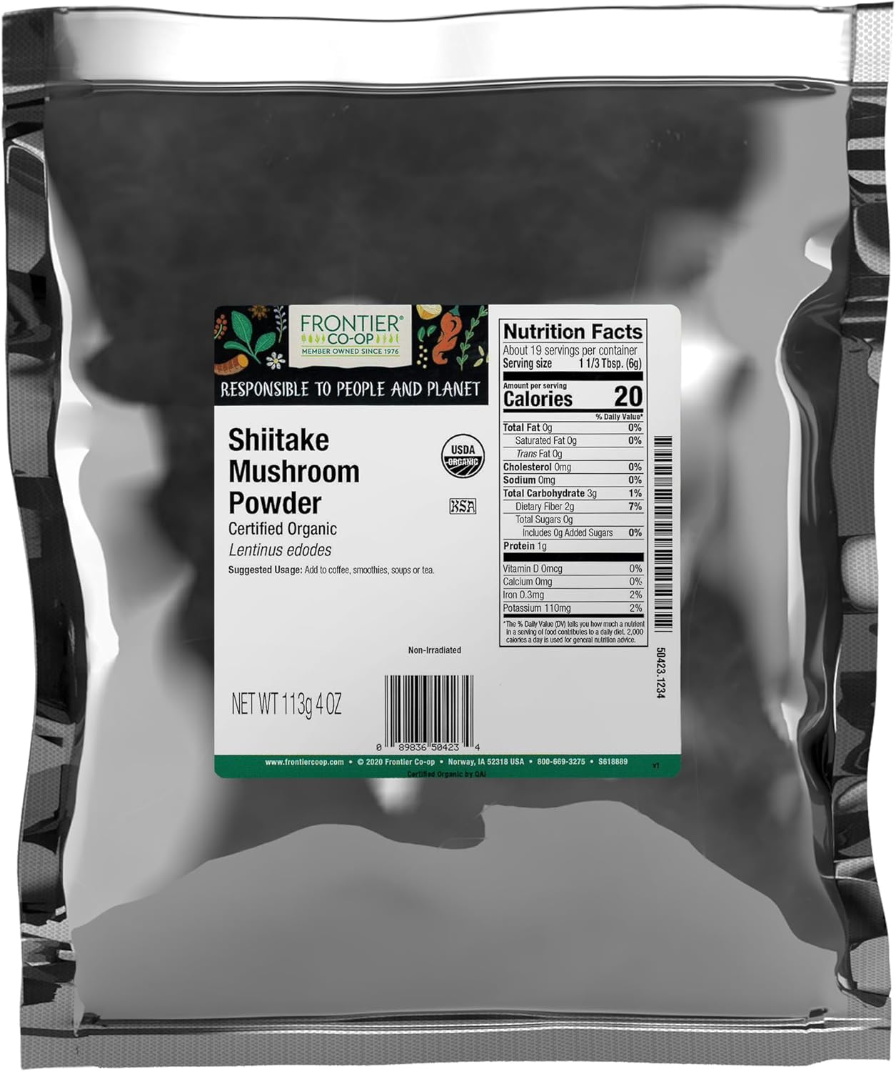 Frontier Co-op Premium Organic Lion’s Mane Mushroom Powder - Natural Adaptogenic Functional Mushroom Powder for Coffee, Tea, Smoothies | 4 Ounce (Pack of 1)