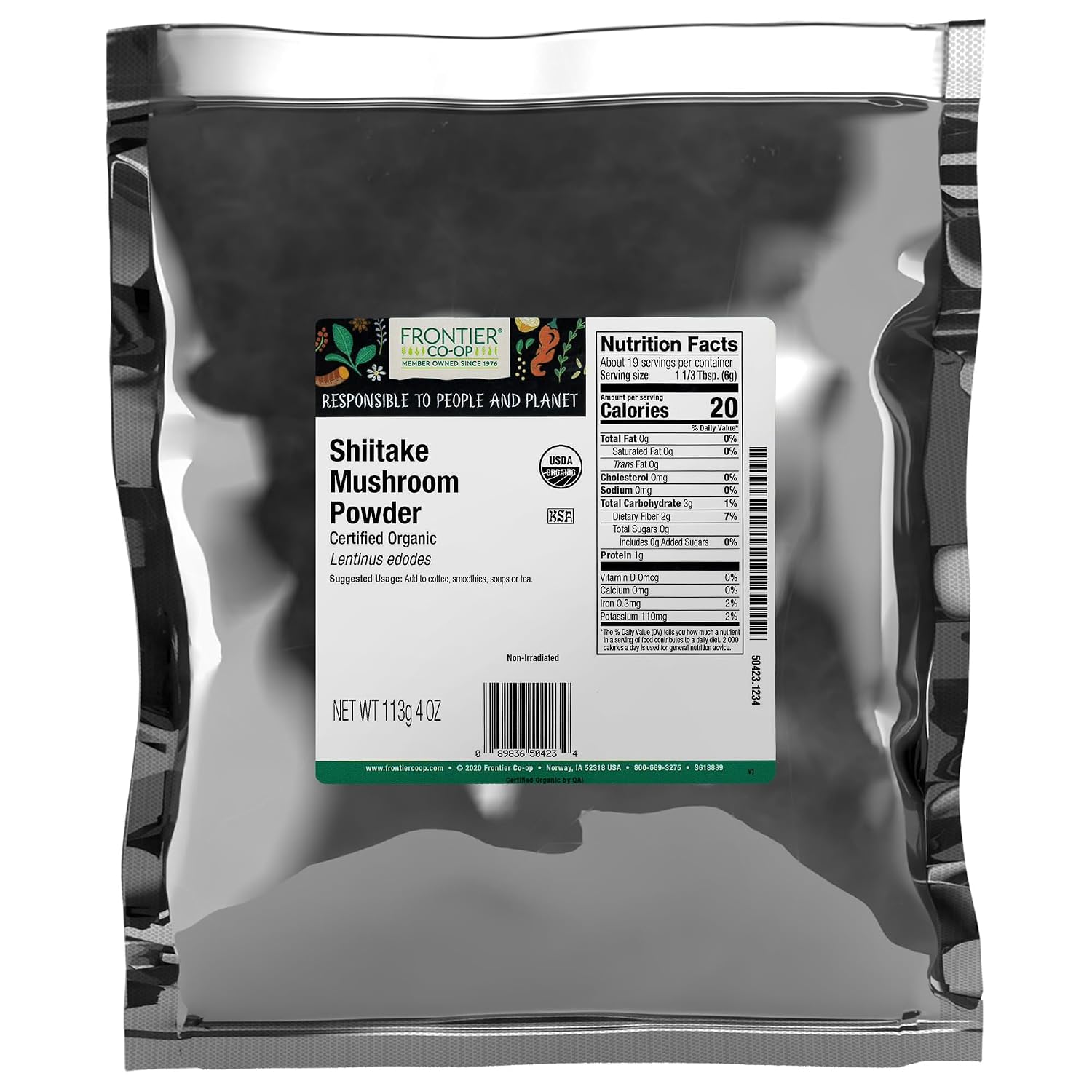 Frontier Co-op Premium Organic Shiitake Mushroom Powder - Natural Functional Mushroom Powder for Soups, Broths, and Savory Cooking | 4 Ounce (Pack of 1)