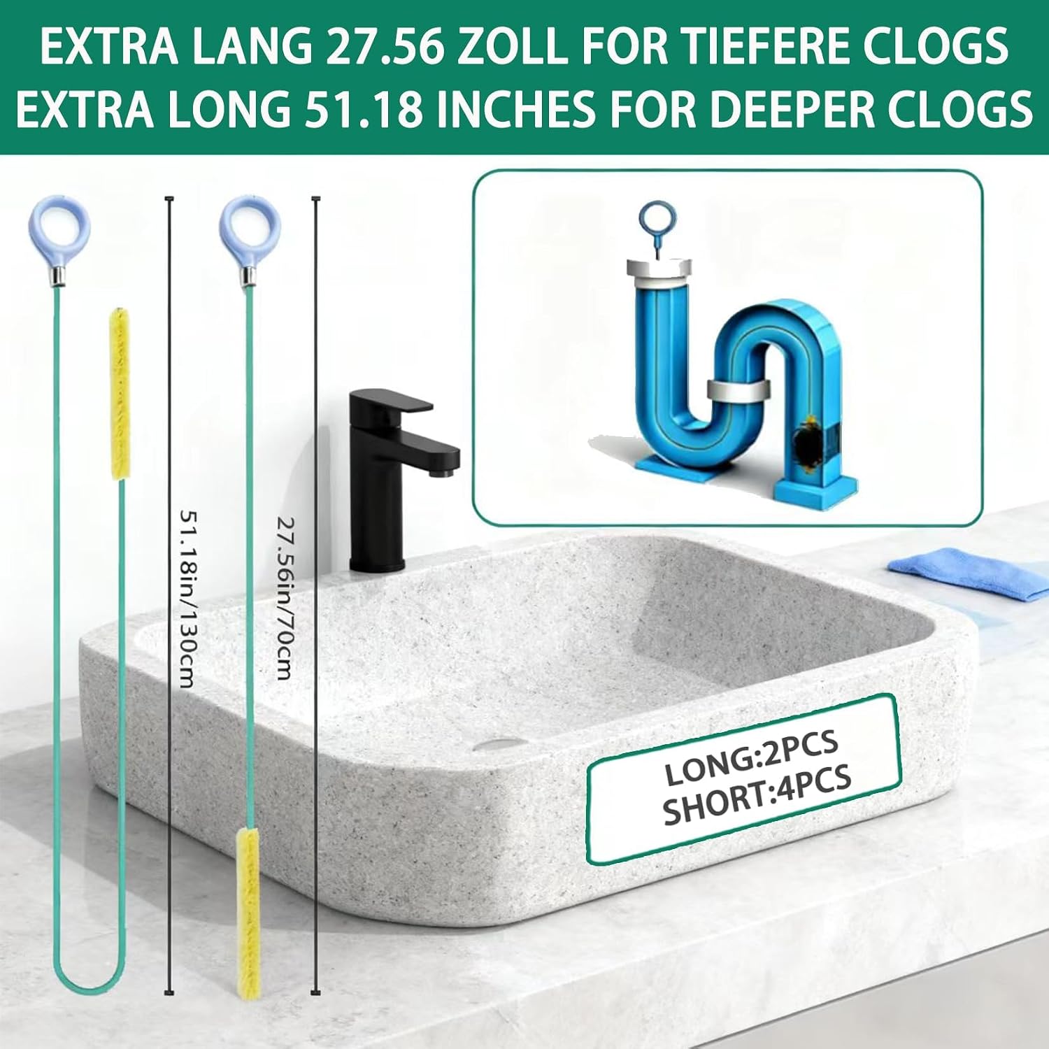 6-Pack Drain Unblocker Tool,Sink Unblocker,Drains Cleaner, Drain Snake image 2