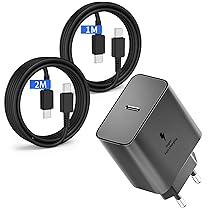 45W USB C Caricatore Caricabatterie Rapido Caricabatterie Sumsamg Veloce con 1M+2M Cavo per Samsung Galaxy S26 S25 S24 S23 S23+ Ultra , S22, S21, S20, Note20, A73, A53, S10 Tipo C Spina Ricarica Adattatore