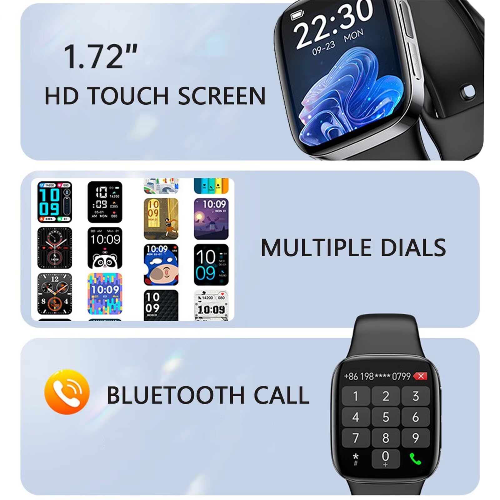 DAXIAOYU Fashion Bluetooth Smart Watch,1.72'' Touch Screen AI Voice Smartwatch Sport Health Tracker with Heart Rate Blood Pressure Monitor Waterproof,Pink