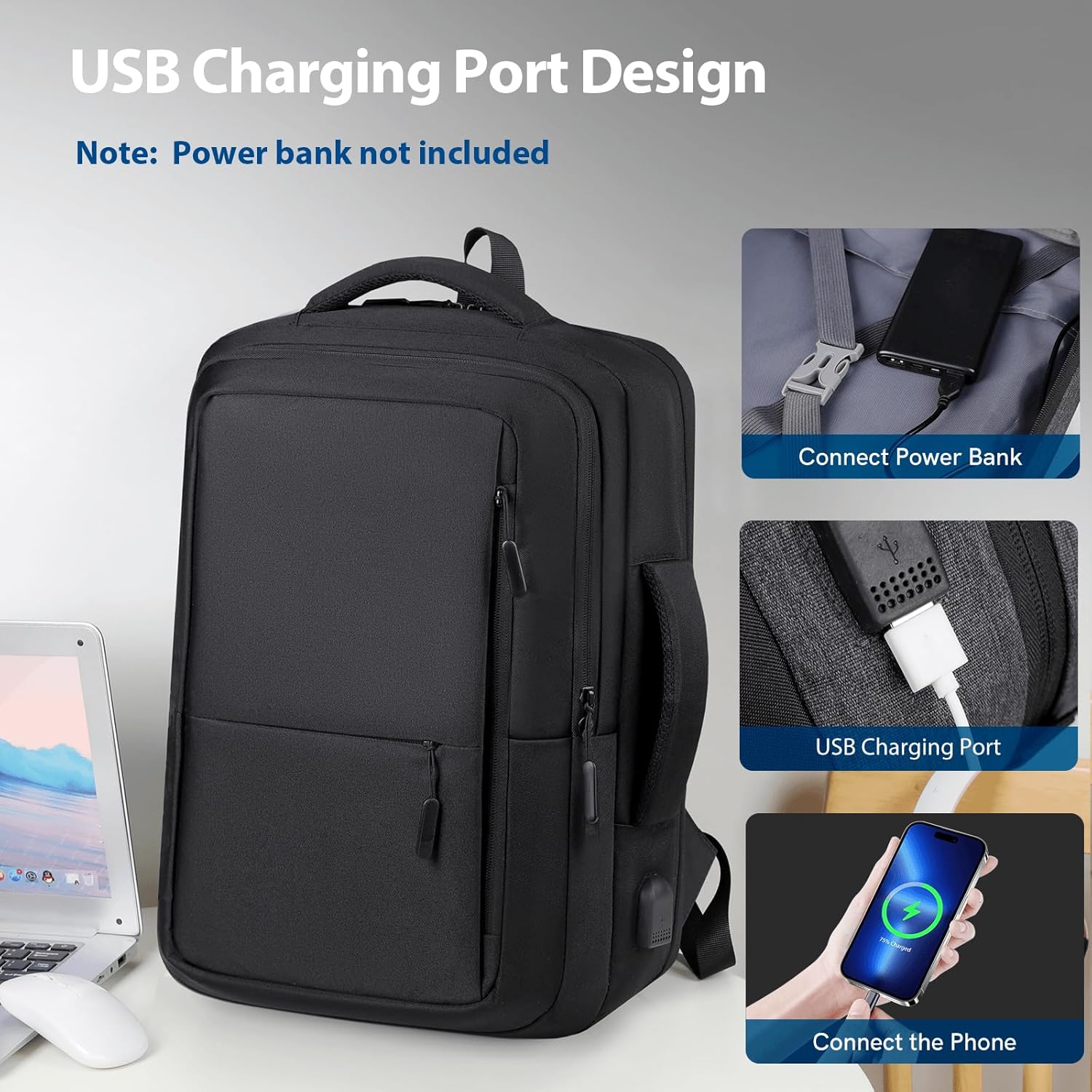 VGOAL Travel Laptop Backpack, Laptop Bookbag College Backpack Durable Water Proof with USB Charging Port for Men Women (KT0107W) - Image 2