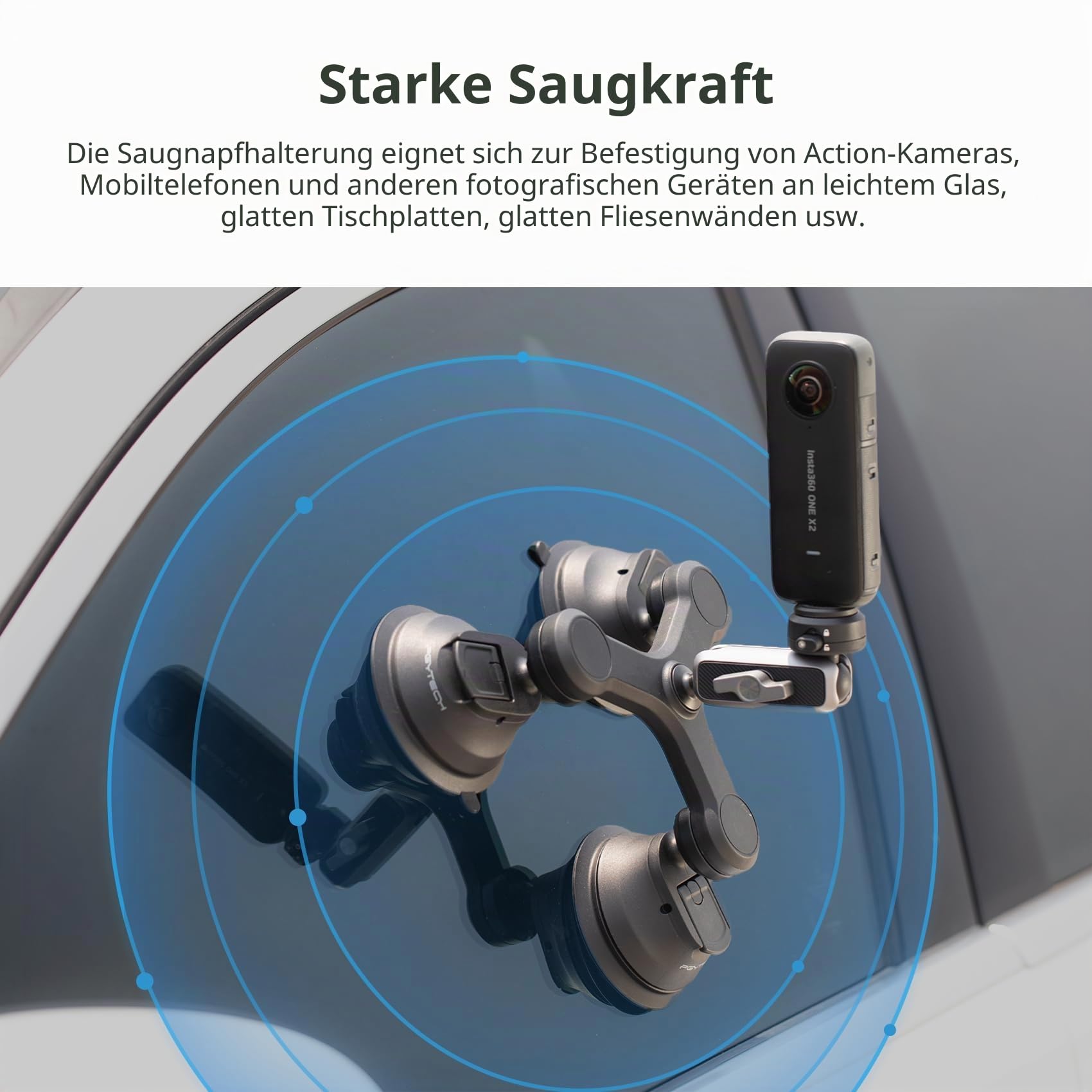 PGYTECH CapLock Dreifach Saugnapf Halterung, Actioncam Auto Halter